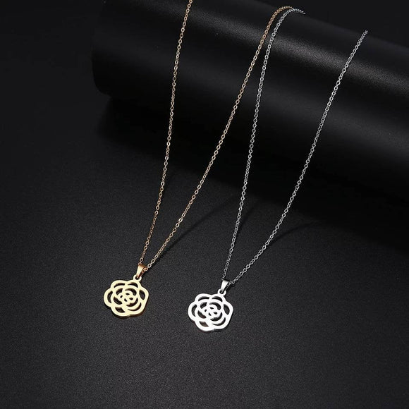 Titanium Rose Pendant Minimalist Chain Necklace