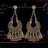 Gold Indian Hanging Jhumka Round Earrings Pair