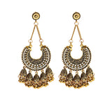 Gold Indian Hanging Jhumka Round Earrings Pair