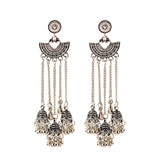 Silver Indian Long Hanging Jhumka Round Earrings Pair