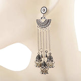 Silver Indian Long Hanging Jhumka Round Earrings Pair