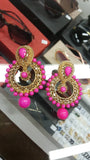 Gold Indian Crystals Pink Round Earrings Pair