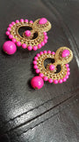 Gold Indian Crystals Pink Round Earrings Pair