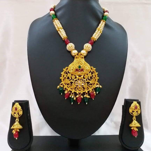 Rani Kundan Pendant Necklace & Crystal With Pearls Earring Set