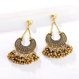 Gold Indian Hanging Jhumka Round Earrings Pair