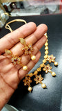 Rani Kundan Red Flower Necklace & Crystal Earring Set