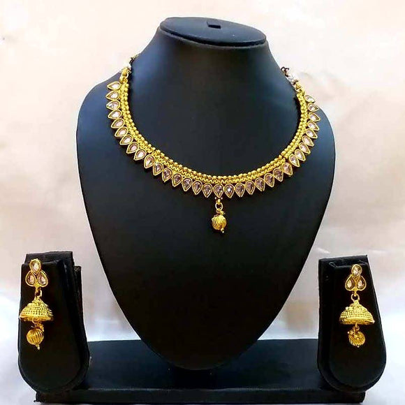 Rani Gold Kundan Crystal Necklace & Crystal Earring Set