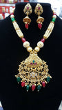 Rani Kundan Pendant Necklace & Crystal With Pearls Earring Set