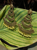 Gold Indian Large Three Tier Drop Earrings Pair