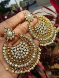 Gold Indian Mastani Large Round Crystal Earrings Pair