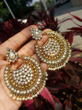 Gold Indian Mastani Large Round Crystal Earrings Pair