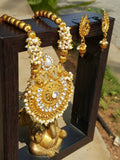 Gold Indian Mastani Large Round Pearl Crystal Necklace Earrings Set