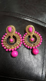 Gold Indian Crystals Pink Round Earrings Pair