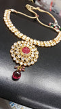 Rani Kundan Pendant Necklace & Red Crystals Earring Set