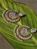 Gold Indian Mastani Large Round Crystal Earrings Pair