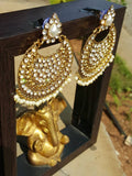 Gold Indian Mastani Large Round Crystal Earrings Pair