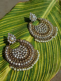 Gold Indian Mastani Large Round Crystal Earrings Pair