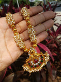 Gold Indian Mastani Large Round Pearl Multi Crystal Necklace Earrings Set