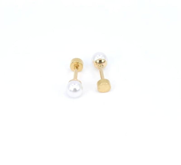 Titanium Gold Pearl Stud Earrings