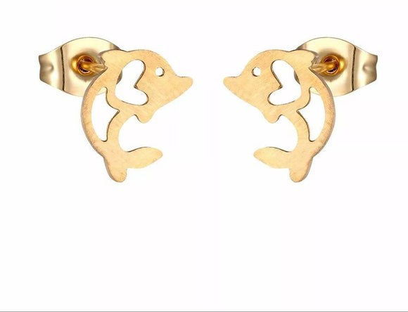 Titanium Gold Dolphin Stud Earrings