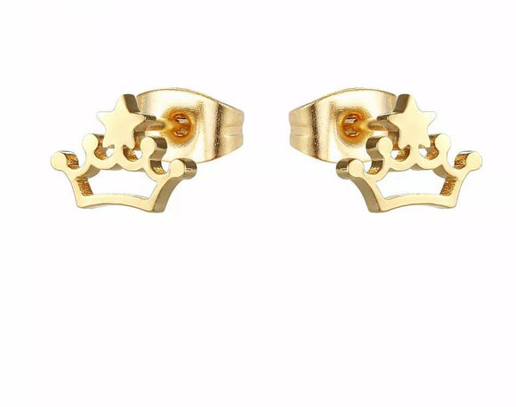 Titanium Gold Crown Stud Earrings
