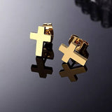 Titanium Gold Cross Stud Earrings