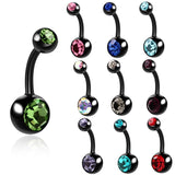 Titanium Black Crystals Belly Button Ring Piercings