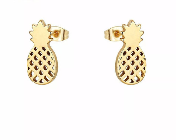 Titanium Gold Pineapple Stud Earrings
