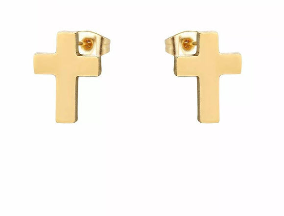 Titanium Gold Cross Stud Earrings