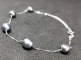 Blue Black Natural Freshwater 7mm Pearls Bracelet