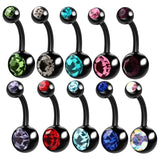 Titanium Black Crystals Belly Button Ring Piercings