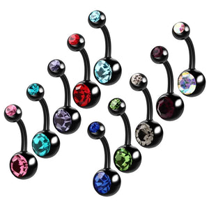 Titanium Black Crystals Belly Button Ring Piercings