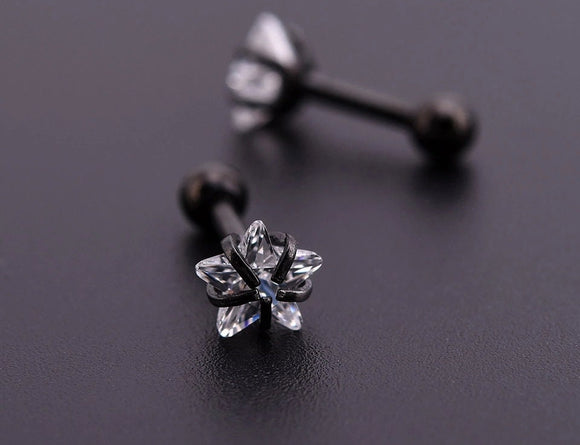 Black Stud Earrings, Titanium, Minimalist Black Crystal Screw Studs Pair