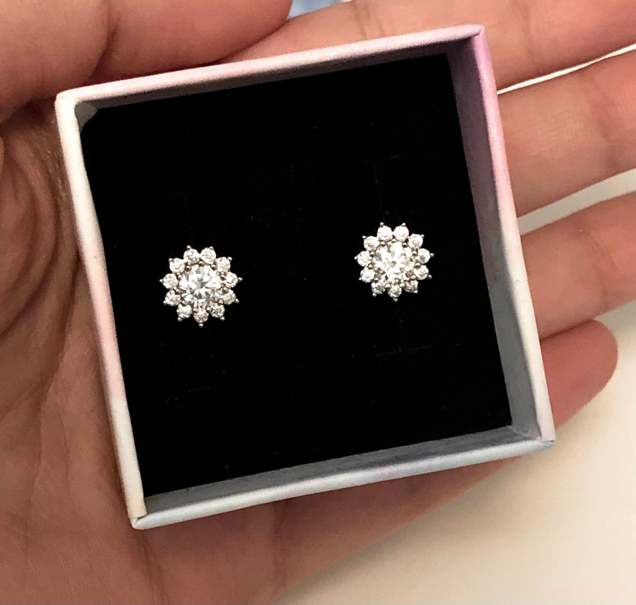 Sterling Silver Diamond Stud Earrings with Brilliant Cut Diamonds and –  Silver Chic