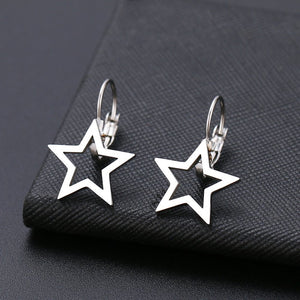 Titanium Silver Hoops Pair, Hypoallergenic, Sleeper, Star Earrings