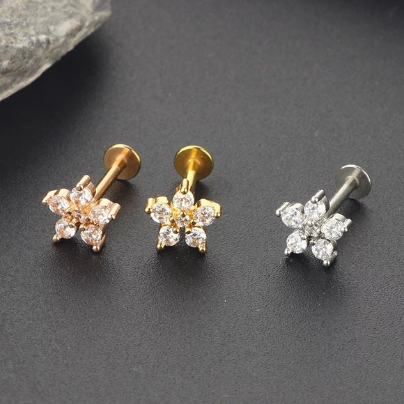 Rose Gold Earrings, Titanium, Minimalist Rose Crystal Screw Studs 1PC