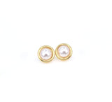 Gold Pearl Stud Earrings, Titanium, Minimalist Gold Pearl Screw Studs Pair