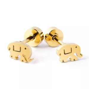 Titanium Gold Elephant Circle Back Screw on Studs Pair