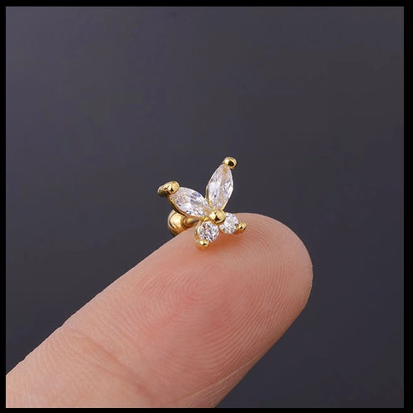 Gold Earrings, Titanium, Minimalist Gold Crystal Screw Studs 1PC