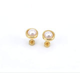 Gold Pearl Stud Earrings, Titanium, Minimalist Gold Pearl Screw Studs Pair