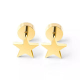 Titanium Gold Star Circle Back Screw on Studs, Pair, Hypoallergenic