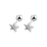 Rose Gold Stud Earrings, Titanium, Minimalist Star Crystal Screw Studs Pair