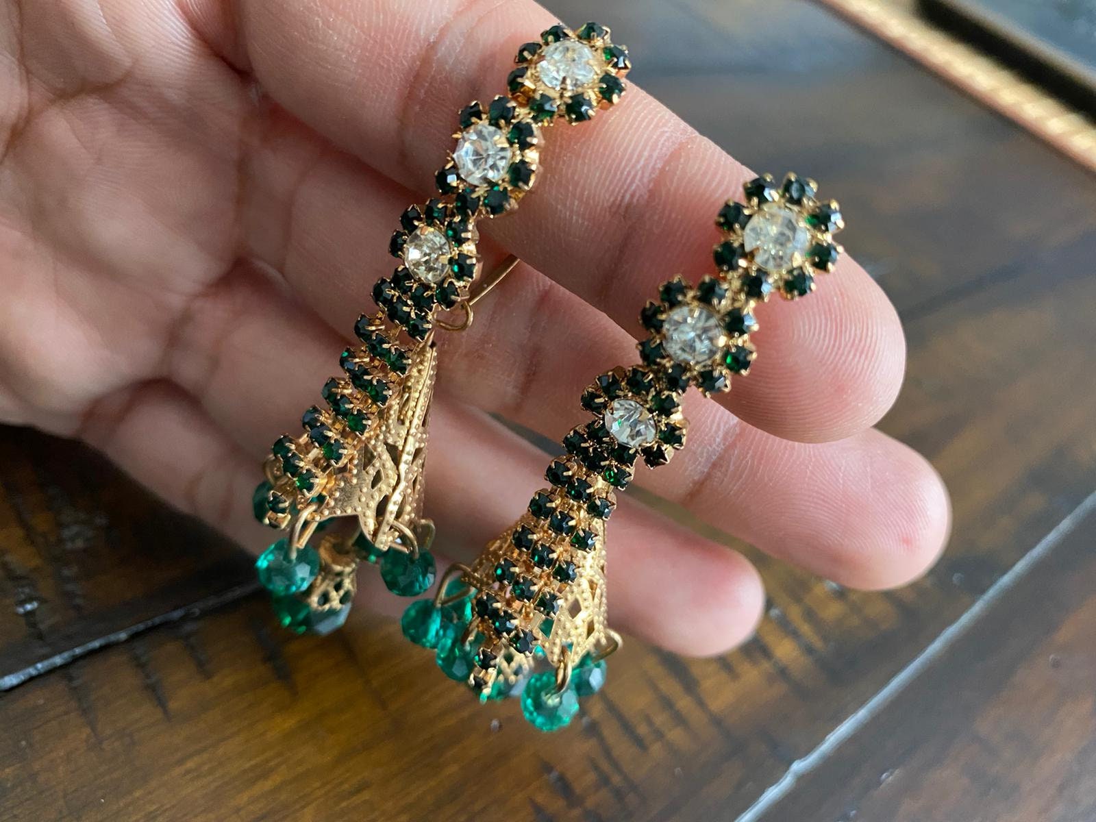 Indian authentic handmade 22karat yellow gold fabulous punjabi muslim style stud  earrings dangling with fabulous color stone women's jewelry | TRIBAL  ORNAMENTS