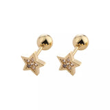 Rose Gold Stud Earrings, Titanium, Minimalist Star Crystal Screw Studs Pair