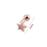 Rose Gold Stud Earrings, Titanium, Minimalist Star Crystal Screw Studs Pair