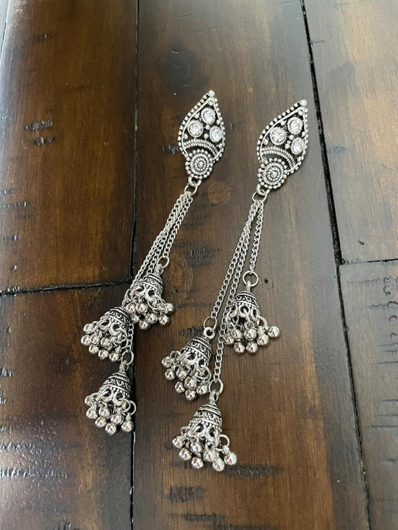 Buy Silver Replica Bird Design Bollywood Style Long Jhumka Earring, Indian  Jewelry, Gift, Ear Cuff, Artistic Design Earrings, Free Shipping Online in  India - Etsy