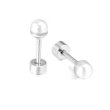 Silver Pearl Stud Earrings, Titanium, Minimalist Gold Pearl Screw Studs Pair