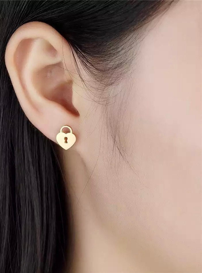 Titanium Gold Earrings, Gold Studs, Earrings, Gold Push Back Earrings, –  HandTstudio