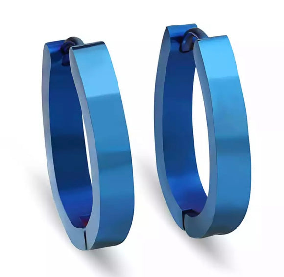 Blue Snap Back Hoop Earring Pair, Hypoallergenic, Minimalist